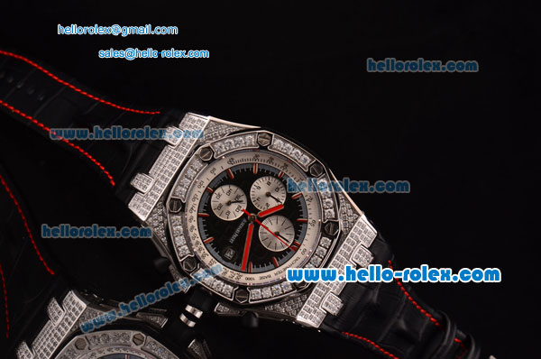 Audemars Piguet Royal Oak Offshore Chronograph Miyota OS10 Quartz Steel Case with Diamond Bezel Black Leather Strap and Black Dial - Click Image to Close